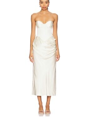 NWT LPA Maria corset dress - Strapless Ivory Midi Dress with Draped Rosette